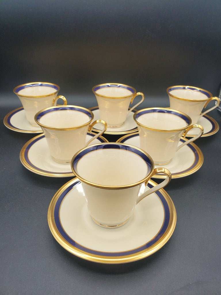 Set of 6 Lenox Blue Royale Cup & Saucer Sets LK