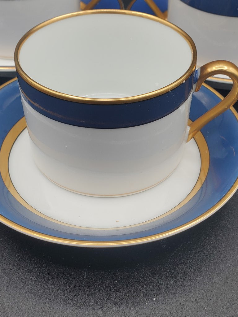 Set of 4 Fitz & Floyd Renaissance Cerulean Blue (Japan) Cup & Saucer Sets LK