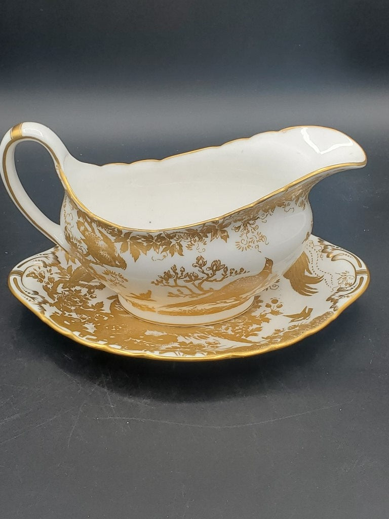 Royal Crown Derby Gold Aves Gravy Boat with Underplate LK