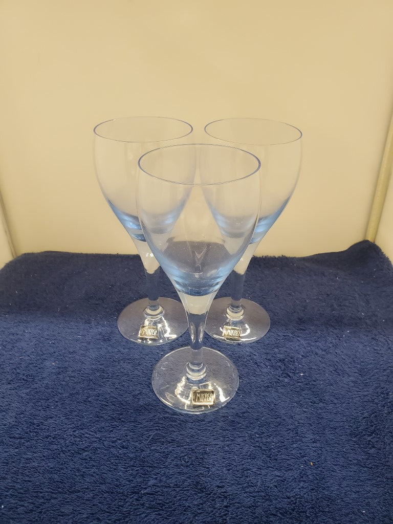 Set of 3 Mikasa Elegance Elegant Azure (Blue) Wine Goblets LK