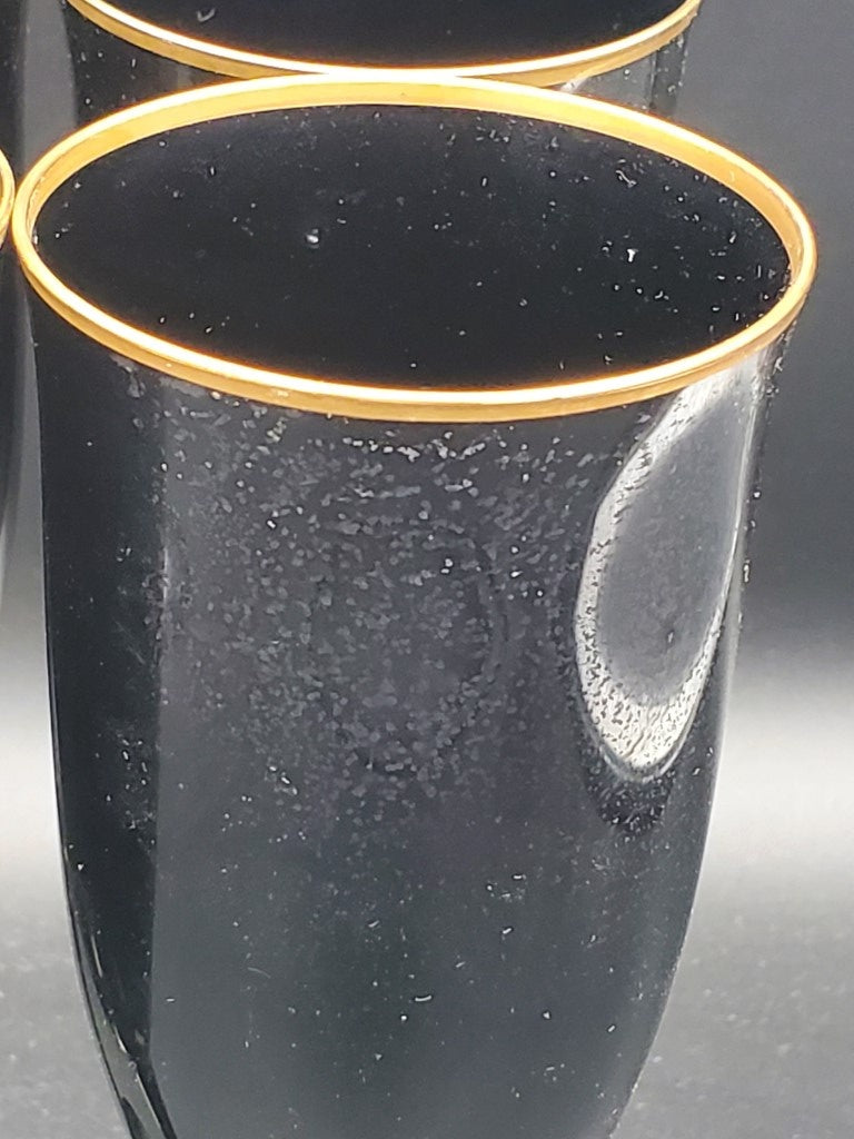 Set of 4 Noritake Remembrance Ebony Gold Champagne Flutes LK