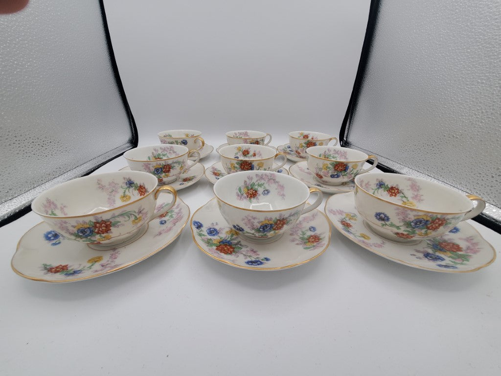 Set of 9 Haviland Orleans (Floral) Cup & Saucer Sets LK