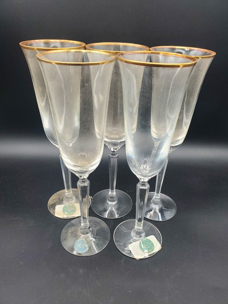 Set of 5 Lenox Federal Gold Champagne Flutes LK