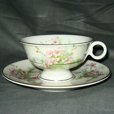 Set of 3 Haviland Apple Blossom (New York) Footed Cup & Saucer Sets (Imperfect)