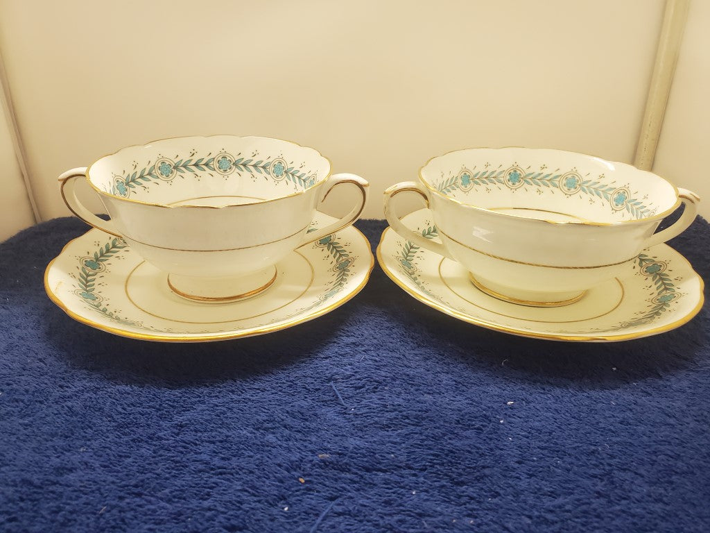 Set of 2 Coalport Geneva Cream Soup & Saucer Sets LK