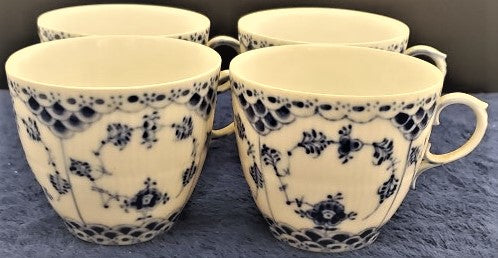 Set of 4 Royal Copenhagen Blue Fluted Half Lace Cups (1035)