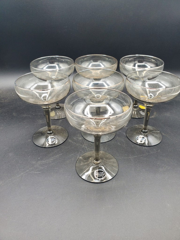 Set of 7 Tiffin/Franciscan Midnight Mist Champagne/Tall Sherbets LK