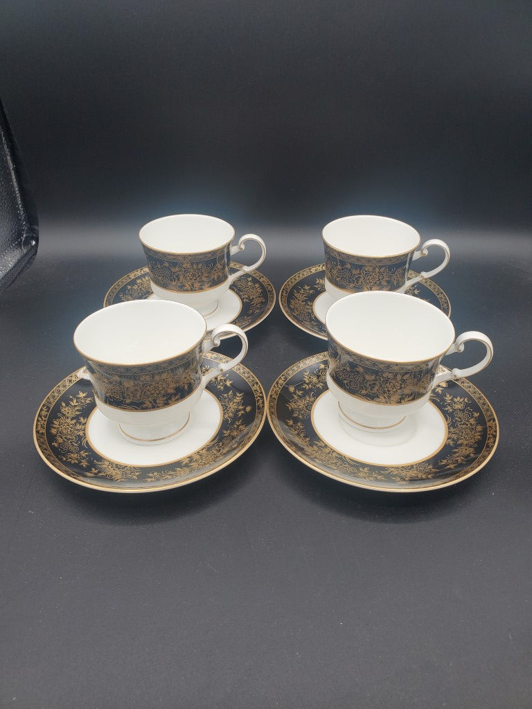 Set of 4 Mikasa Crown Jewels Onyx Cup & Saucer Sets LK