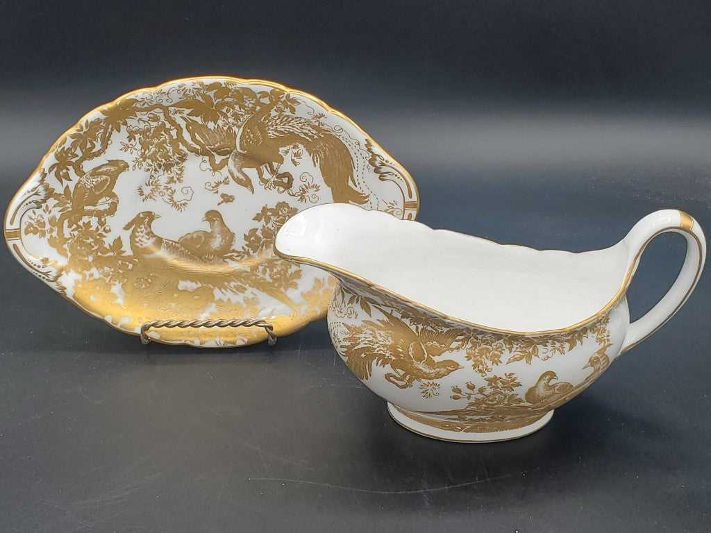 Royal Crown Derby Gold Aves Gravy Boat with Underplate LK