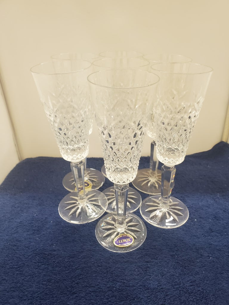 Set of 7 Lenox Crystal Beacon Hill Champagne Flutes LK