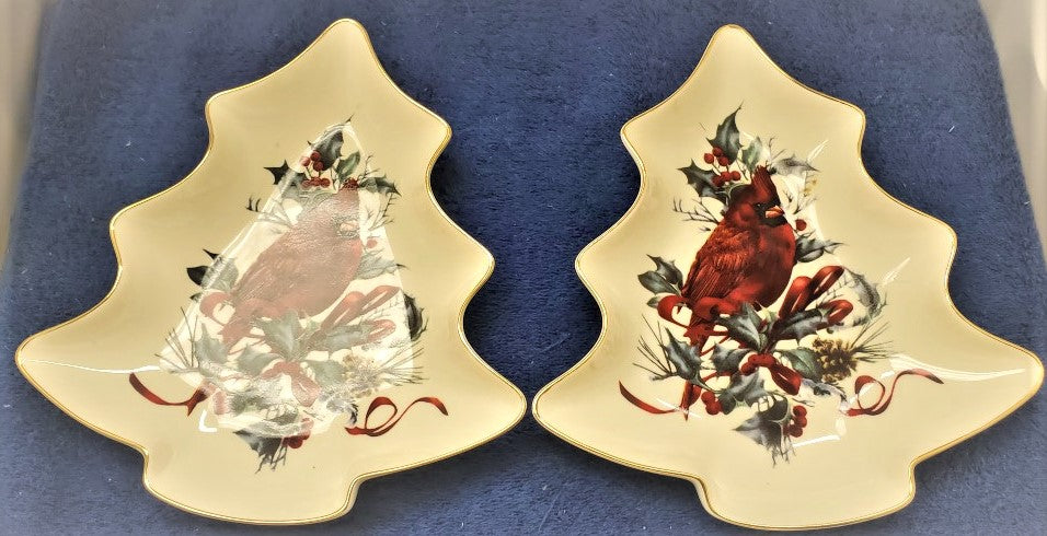 Set of 2 Lenox Winter Greetings Tree Candy Dishes
