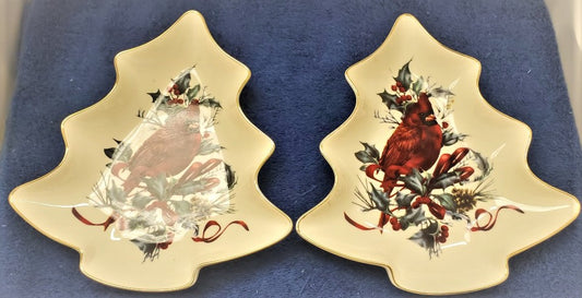 Set of 2 Lenox Winter Greetings Tree Candy Dishes