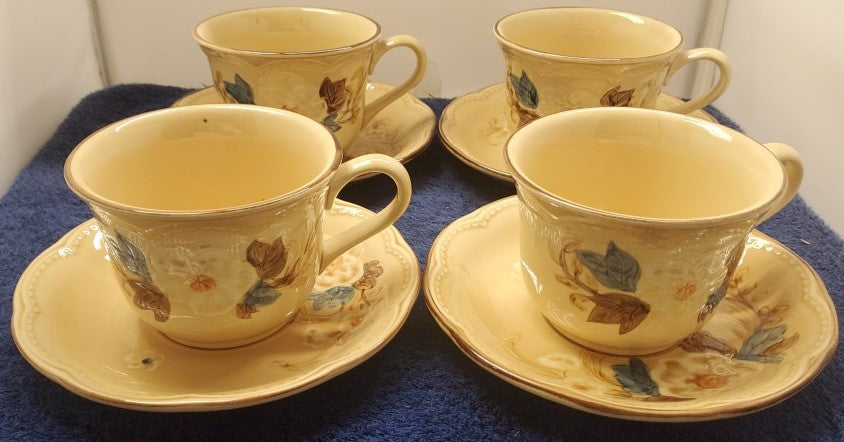 Set of 4 Franciscan Tan Bouquet Cup & Saucer Sets LK