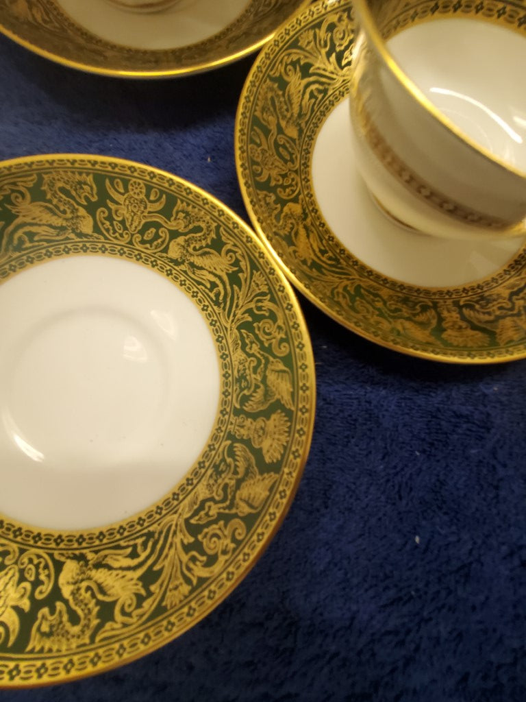 Set of 5 Wedgwood Florentine Dark Green (W4170) Cup & Saucers (Peony) LK