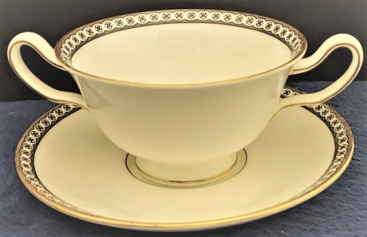 Wedgwood Ulander Black Cream Soup Cup & Saucer Set