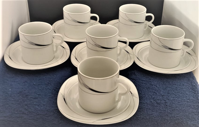 Set of 7 Mikasa Caviar Cup & Saucer Sets