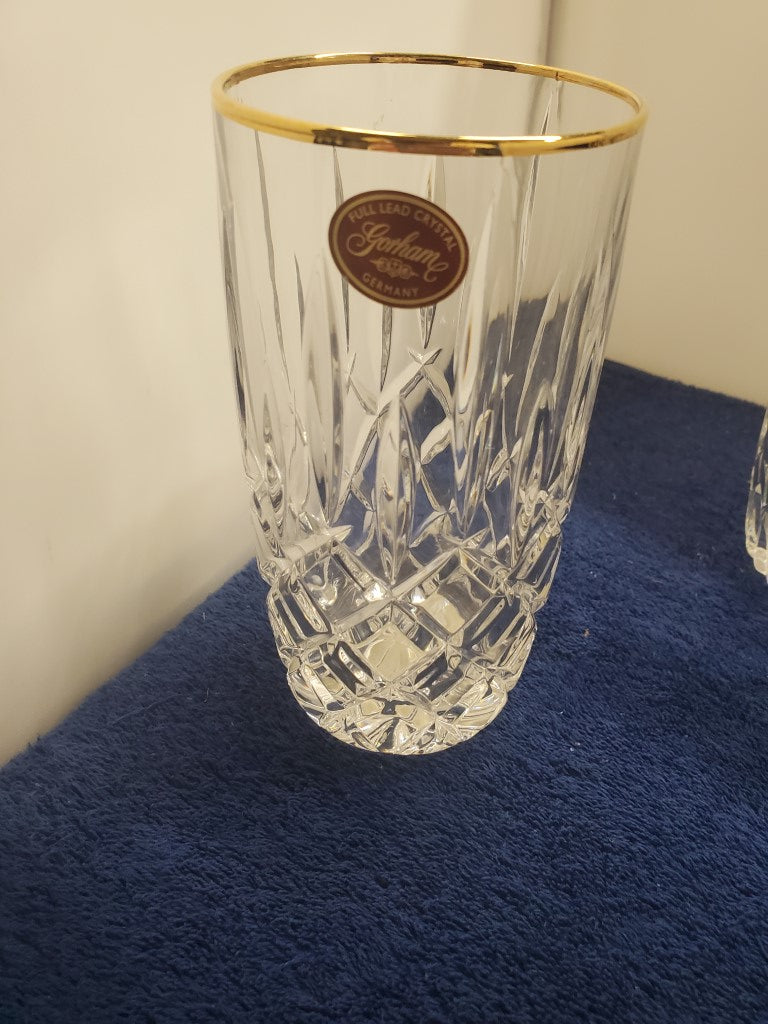Set of 3 Gorham Crystal Lady Anne Gold Highballs LK