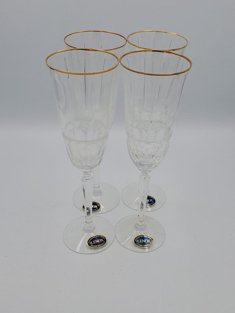 Set of 4 Lenox Crystal Classic Regency Champagne Flutes LK