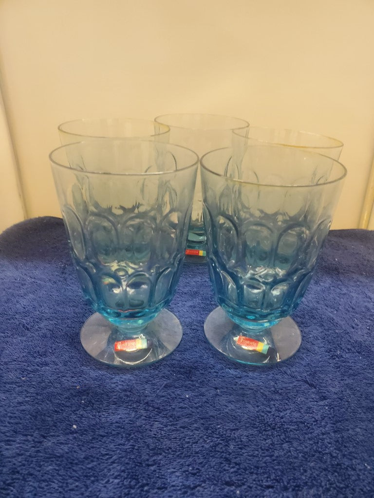 Set of 5 Fostoria Mesa Blue Water Goblets LK
