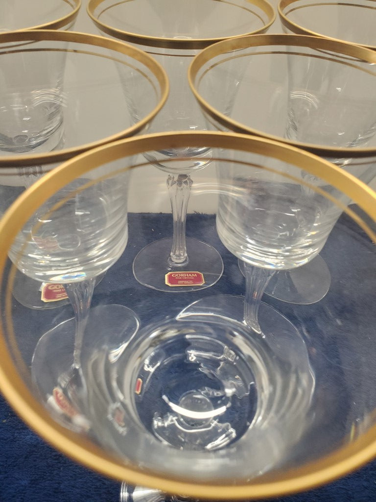 Set of 6 Gorham Crystal Theme Gold Water Goblets LK