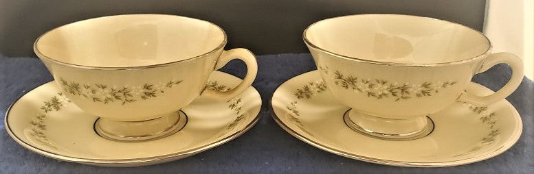 Set of 2 Lenox Brookdale Footed Cup & Saucer Sets