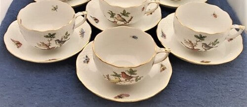 Set of 3 Herend Rothschild Bird (RO) Cup & Saucer Sets (724)