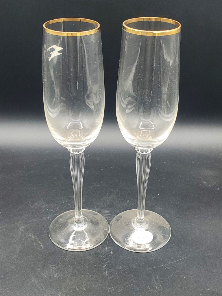 Set of 2 Gorham Classique Gold Champagne Flutes