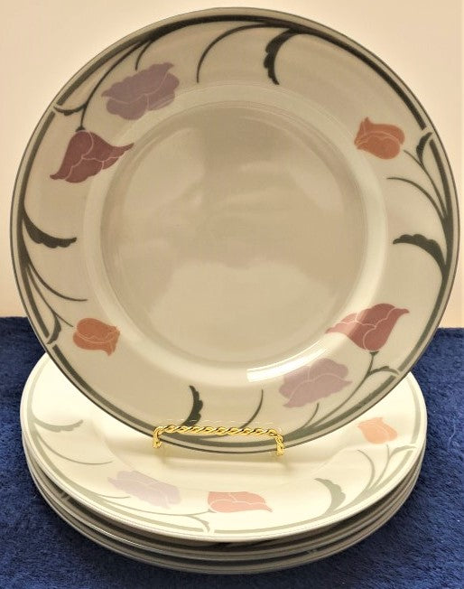 Set of 4 Dansk Belles Fleurs Gray Dinner Plates LK