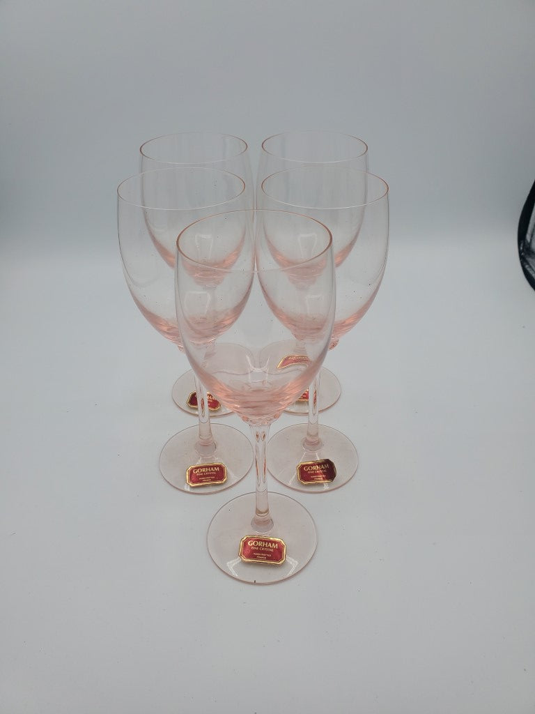 Set of 5 Gorham Crystal Vie En Rose Pink Wine Goblets LK