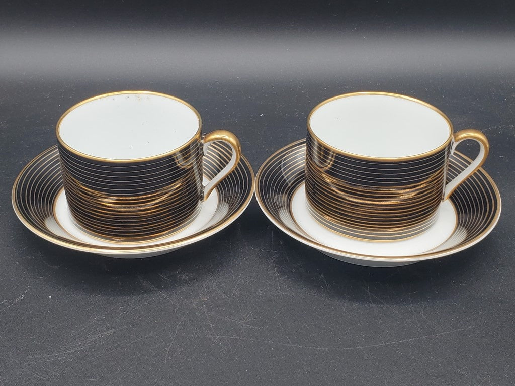 Set of 2 Fitz & Floyd Rondelle Black Cup & Saucer Sets LK