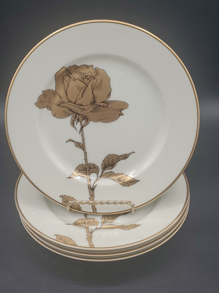 Set of 4 Fitz & Floyd Golden Rose Salad Plates LK