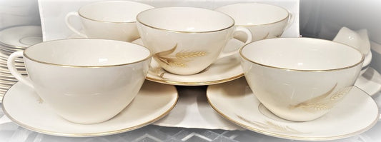 Set of 5 Lenox Wheat R442 Oversized Cup & Saucer Sets