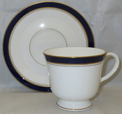 Set of 2 Royal Worcester Howard-Cobalt Blue (Gold Trim) Footed Cup & Saucer Sets