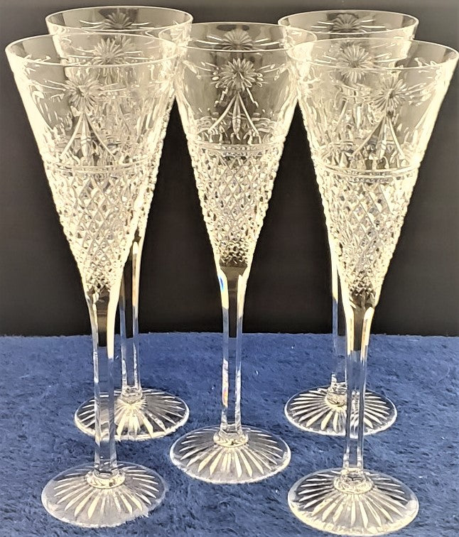 Set of 5 Stuart Beaconsfield Fluted Champagne Glasses